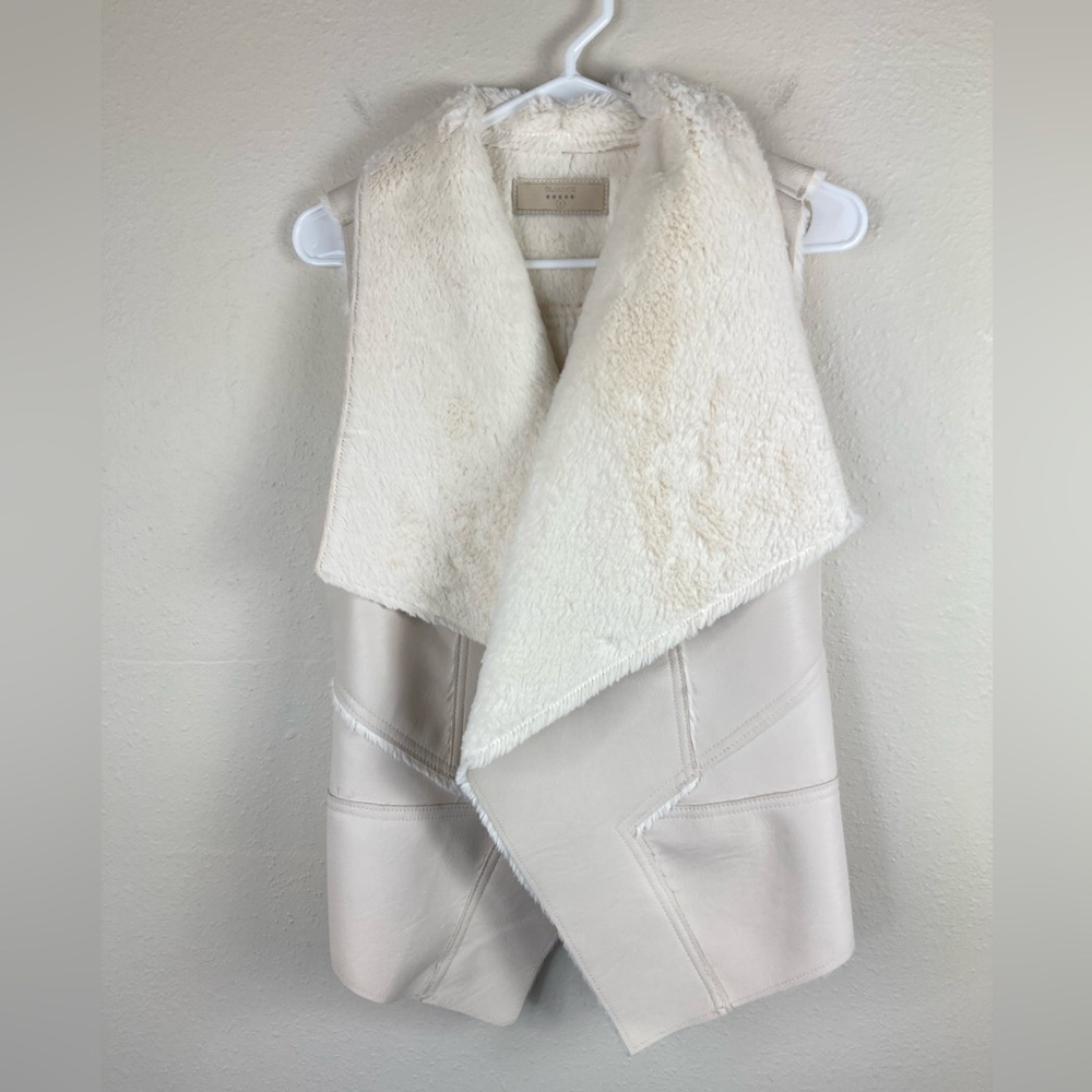 Blank NYC Ivory Faux Fur & Faux Leather Open Front Vest